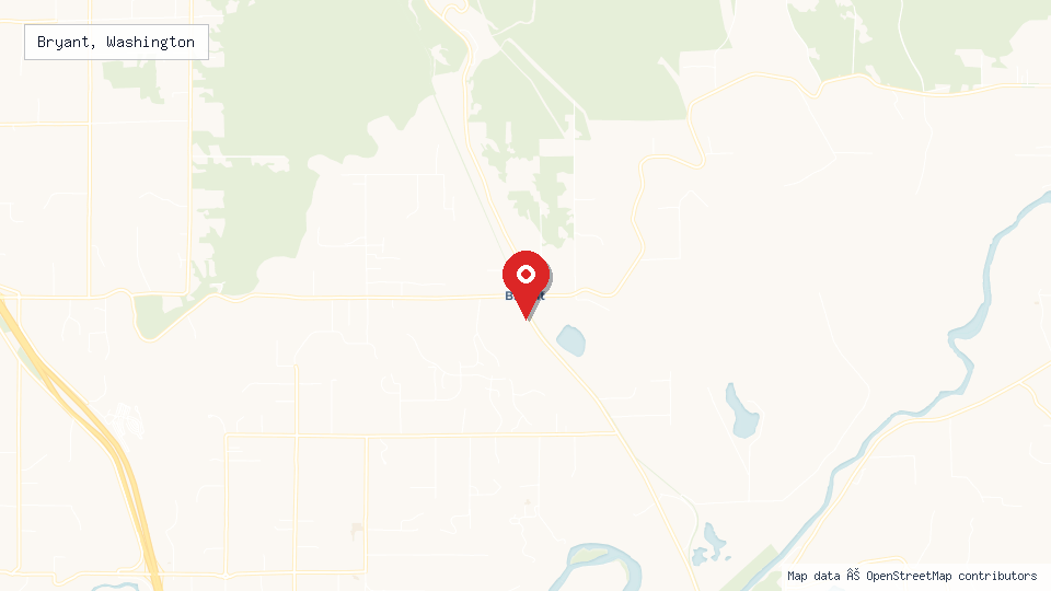 Street map of Bryant, Washington with location pin