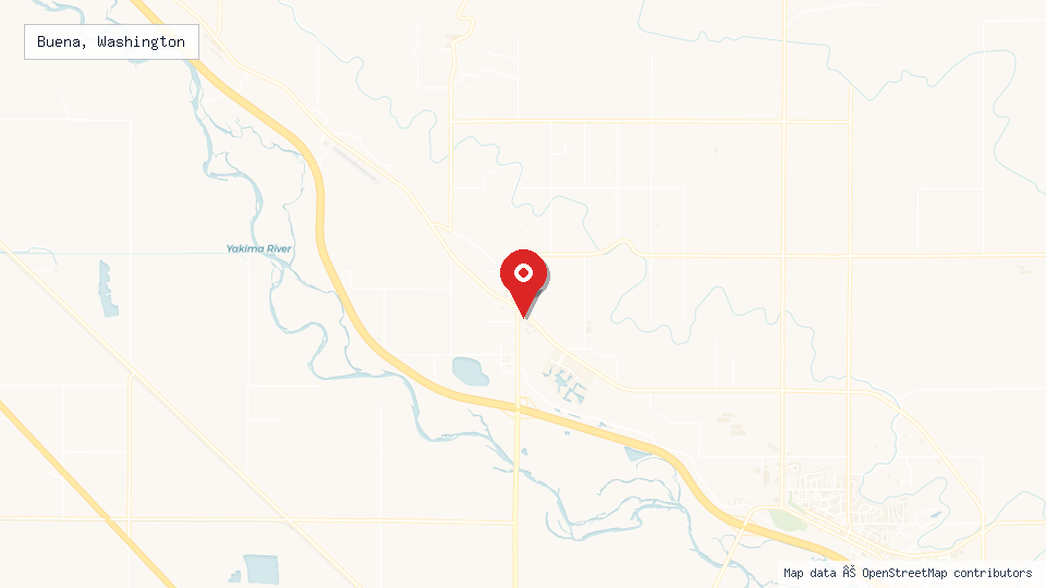 Street map of Buena, Washington with location pin