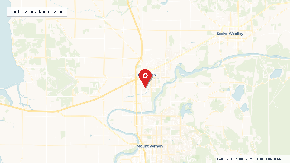 Street map of Burlington, Washington with location pin