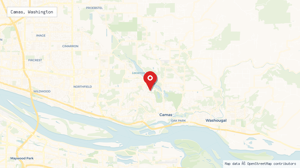 Street map of Camas, Washington with location pin