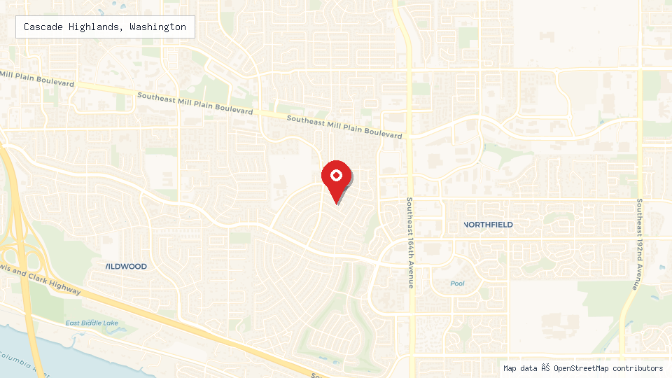 Street map of Cascade Highlands, Washington with location pin