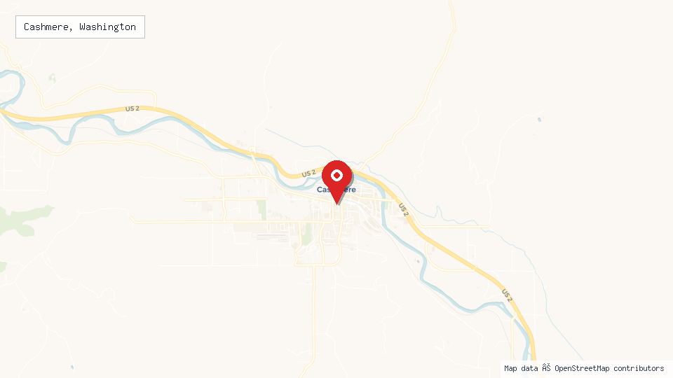 Street map of Cashmere, Washington with location pin