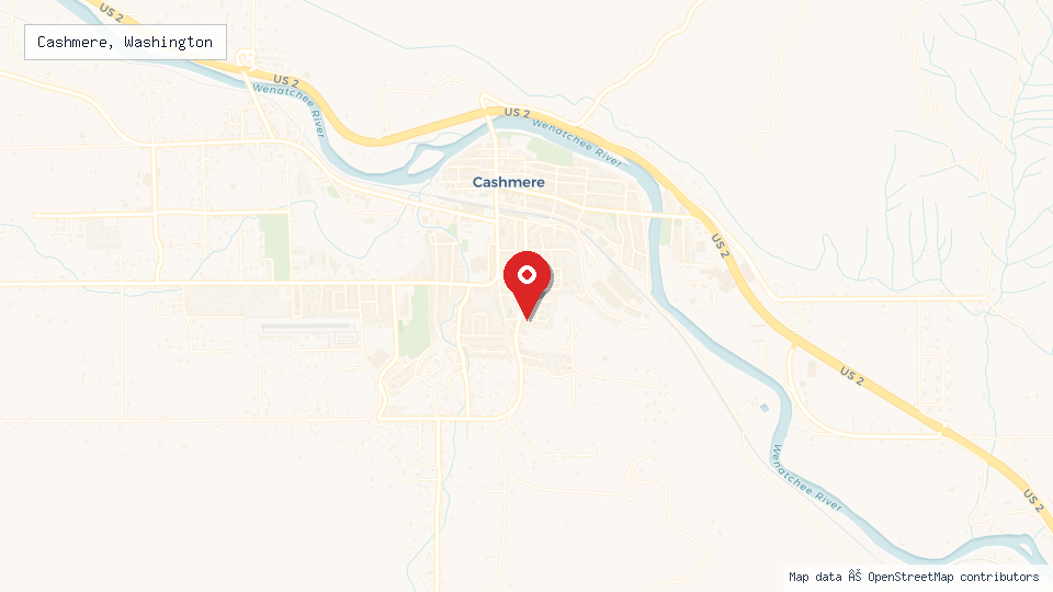 Street map of Cashmere, Washington with location pin