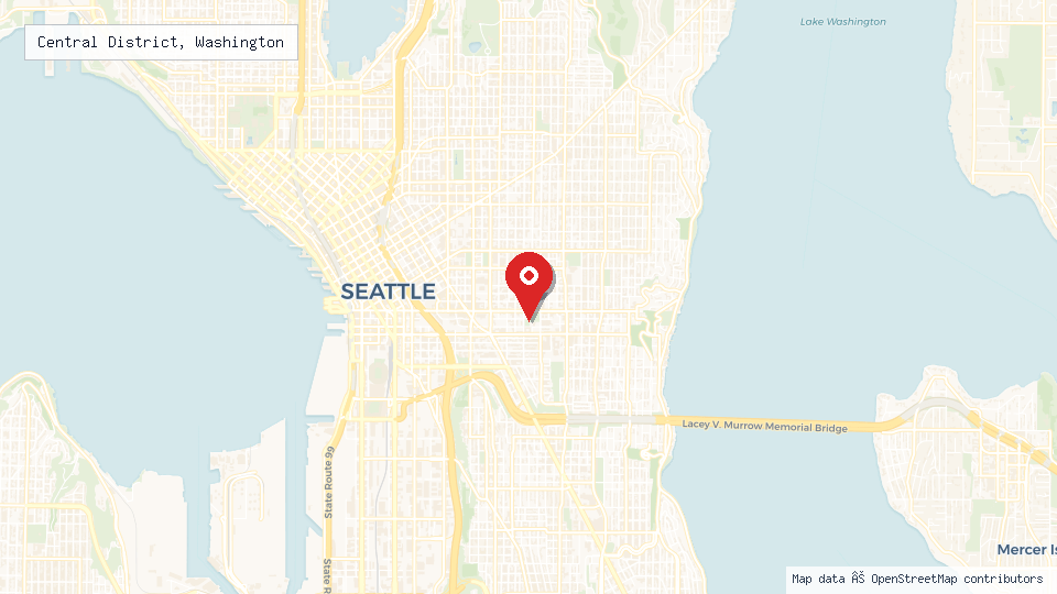 Street map of Central District, Washington with location pin