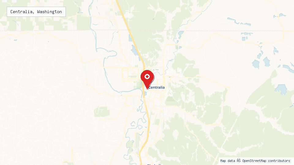 Street map of Centralia, Washington with location pin