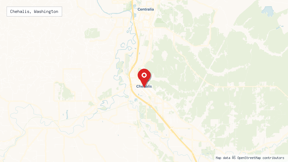 Street map of Chehalis, Washington with location pin