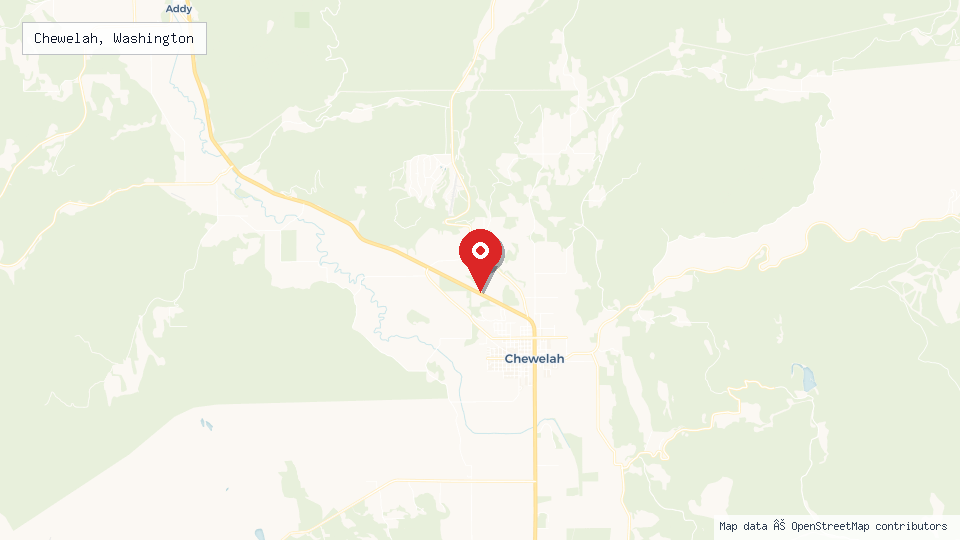 Street map of Chewelah, Washington with location pin