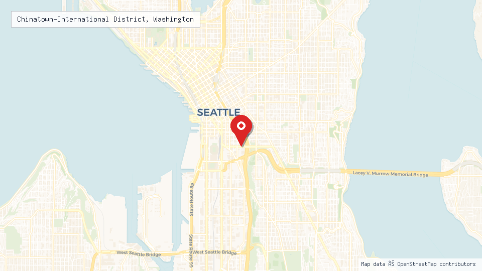 Street map of Chinatown-International District, Washington with location pin