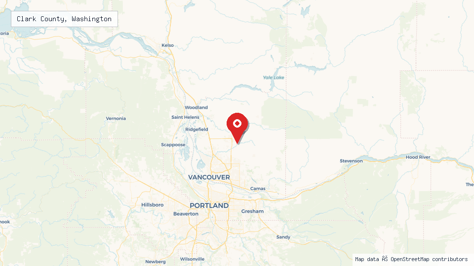 Street map of Clark County, Washington with location pin