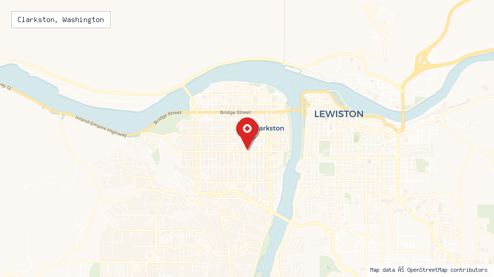 Street map of Clarkston, Washington with location pin