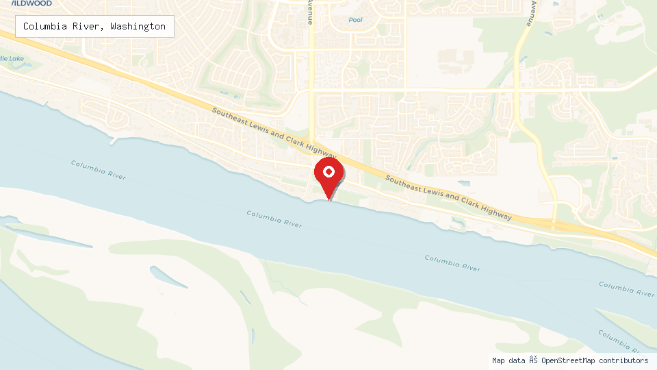Street map of Columbia River, Washington with location pin