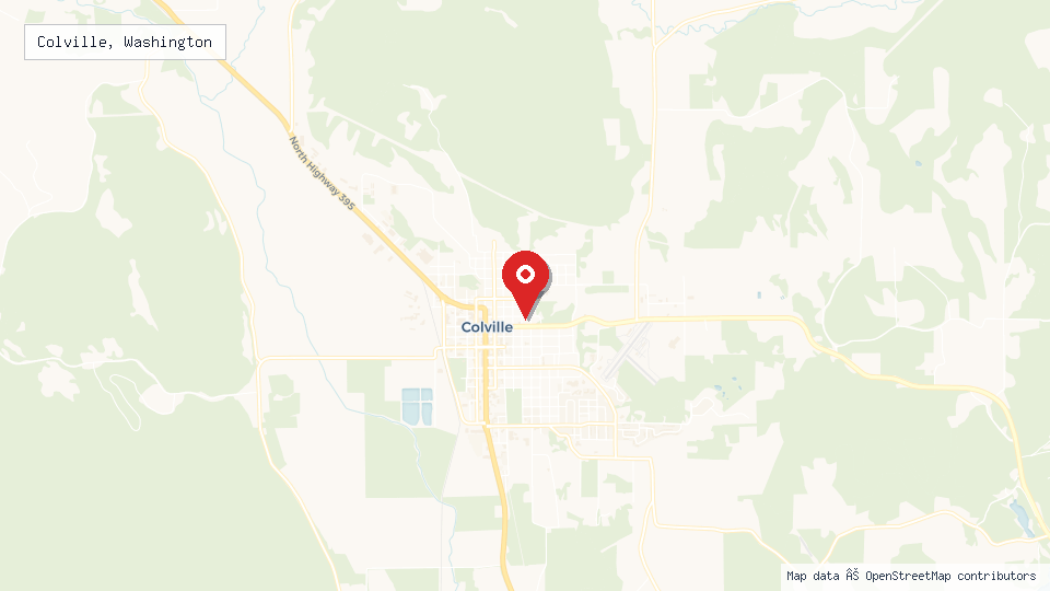 Street map of Colville, Washington with location pin