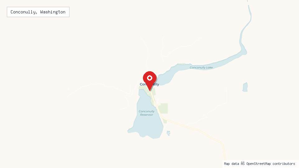 Street map of Conconully, Washington with location pin