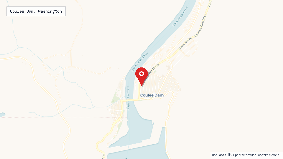 Street map of Coulee Dam, Washington with location pin