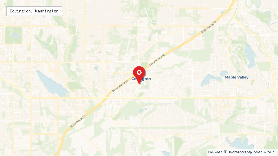 Street map of Covington, Washington with location pin