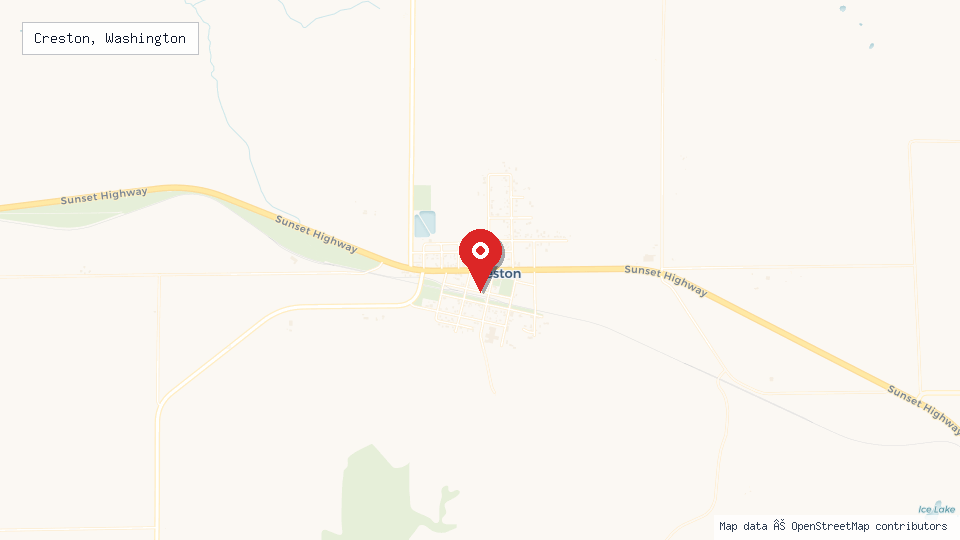Street map of Creston, Washington with location pin