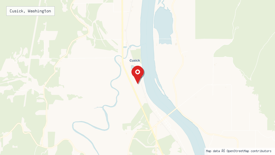 Street map of Cusick, Washington with location pin