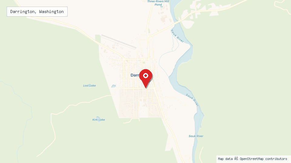 Street map of Darrington, Washington with location pin