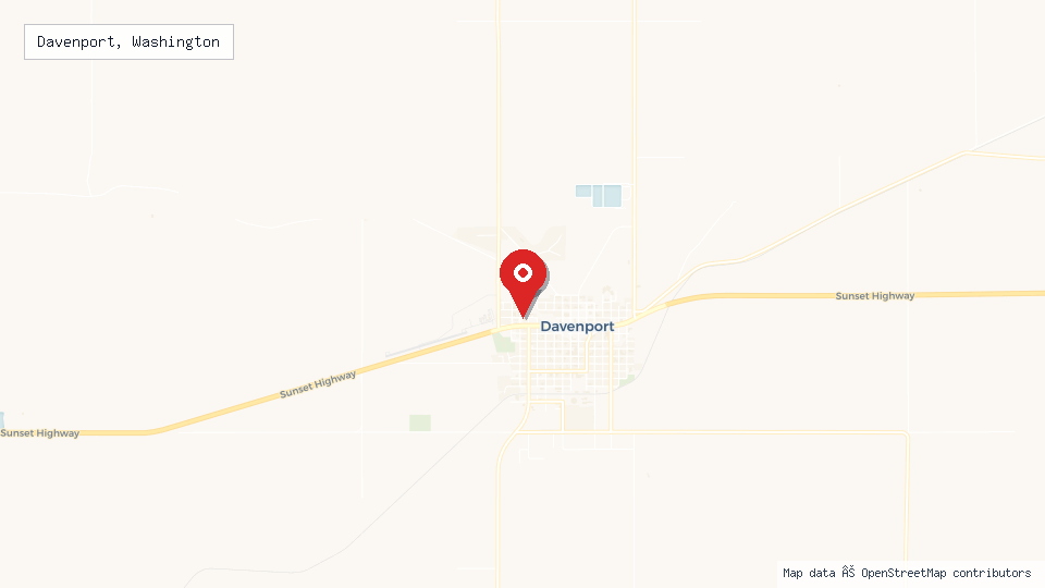 Street map of Davenport, Washington with location pin