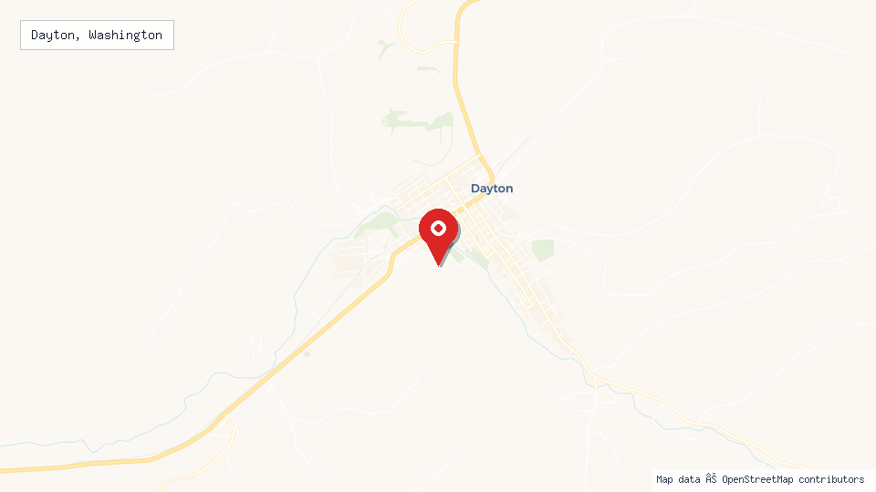 Street map of Dayton, Washington with location pin