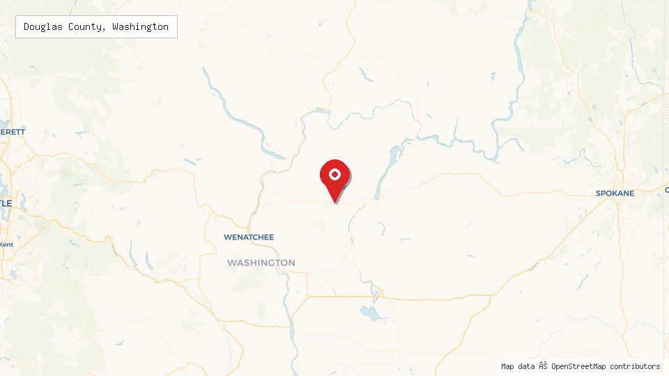 Street map of Douglas County, Washington with location pin