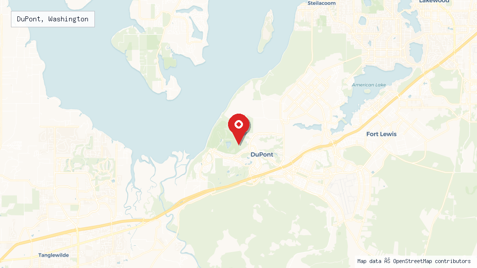 Street map of DuPont, Washington with location pin