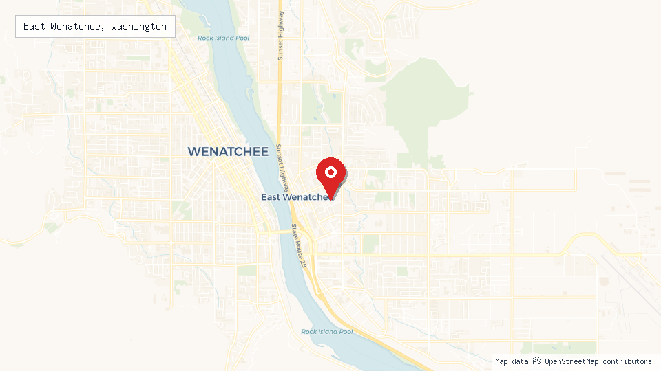 Street map of East Wenatchee, Washington with location pin