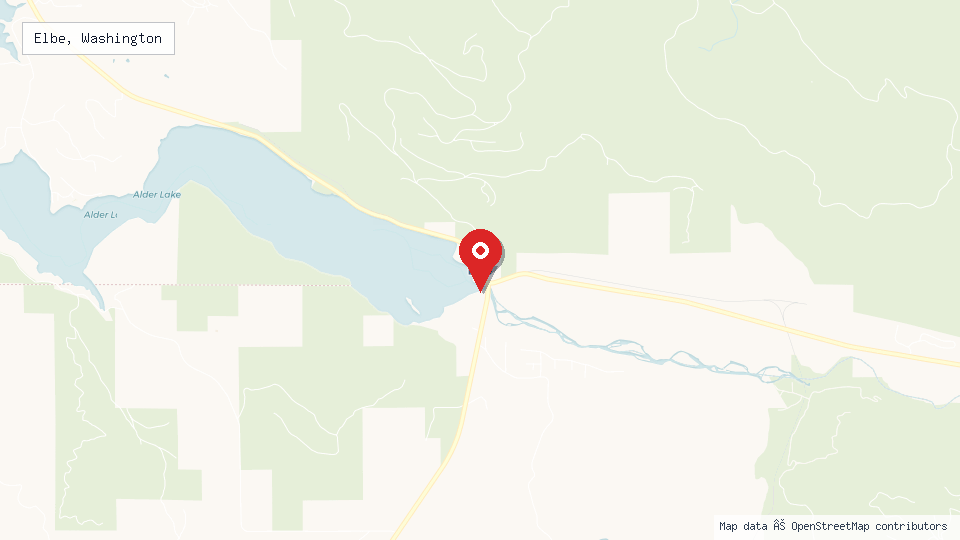 Street map of Elbe, Washington with location pin