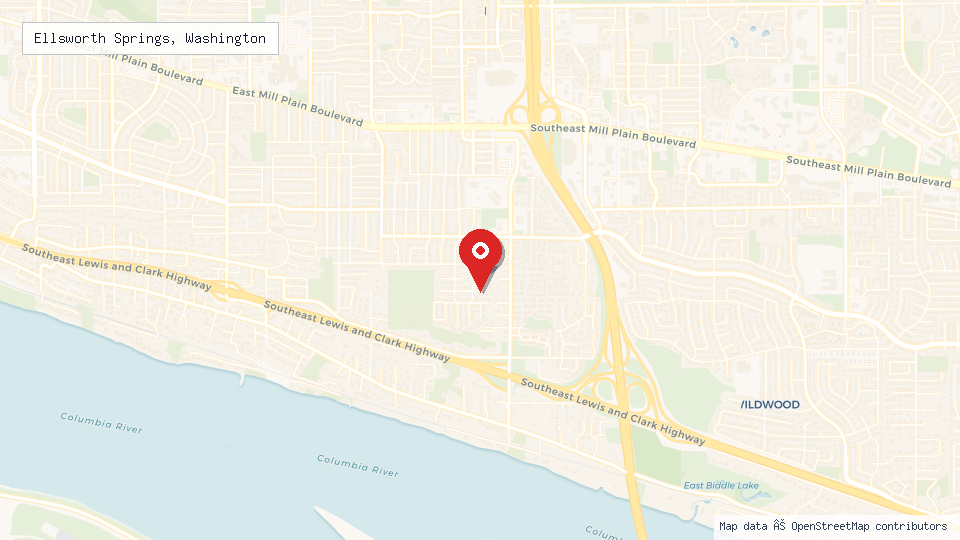 Street map of Ellsworth Springs, Washington with location pin