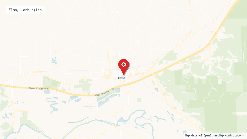 Street map of Elma, Washington with location pin