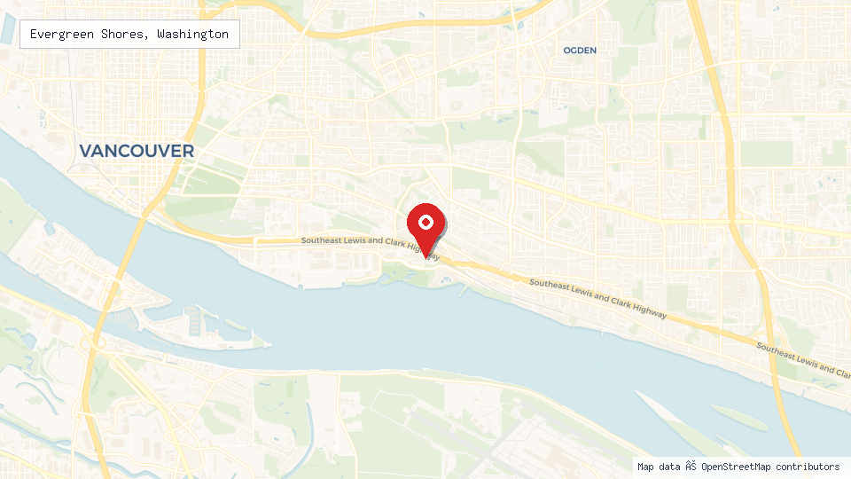 Street map of Evergreen Shores, Washington with location pin