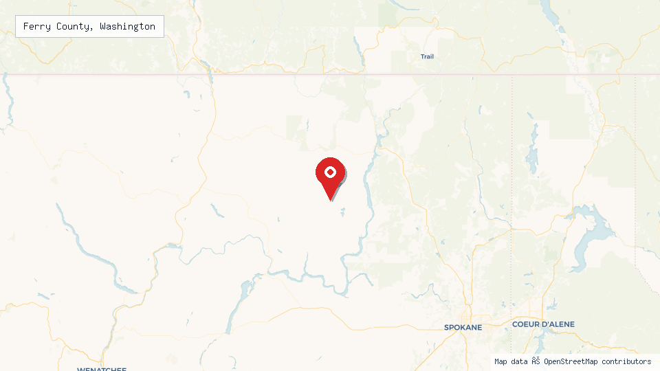 Street map of Ferry County, Washington with location pin