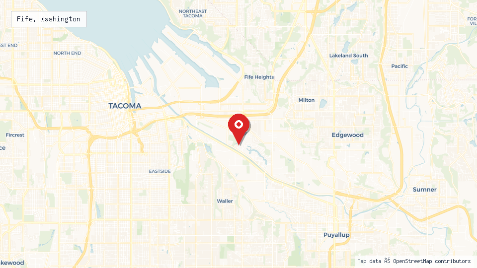 Street map of Fife, Washington with location pin