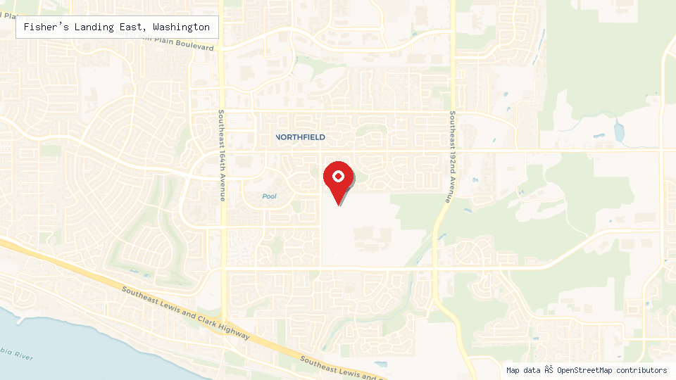 Street map of Fisher's Landing East, Washington with location pin