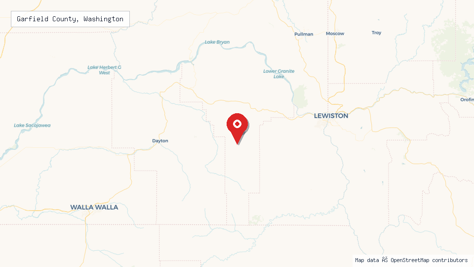 Street map of Garfield County, Washington with location pin