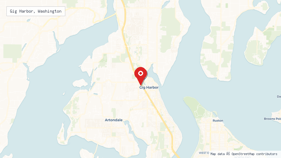 Street map of Gig Harbor, Washington with location pin