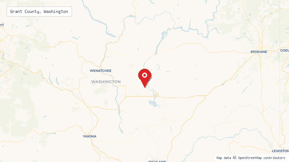 Street map of Grant County, Washington with location pin