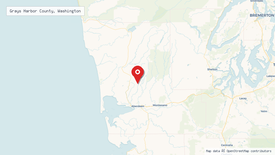Street map of Grays Harbor County, Washington with location pin