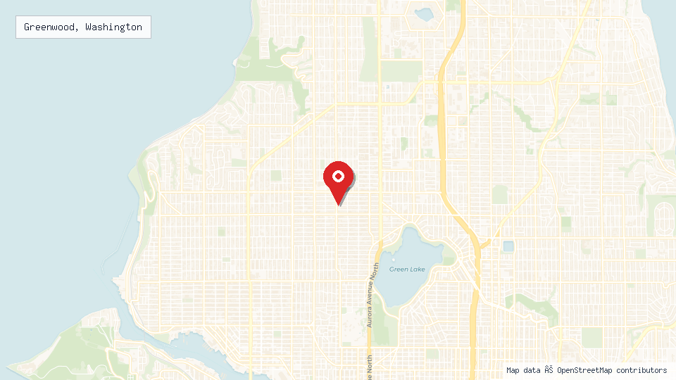 Street map of Greenwood, Washington with location pin