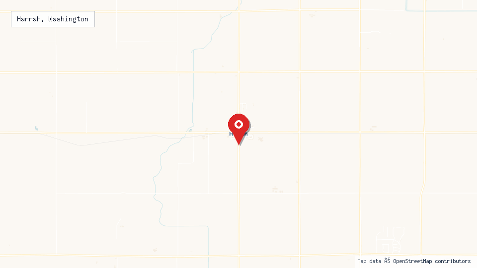 Street map of Harrah, Washington with location pin