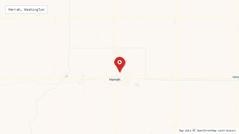 Street map of Harrah, Washington with location pin