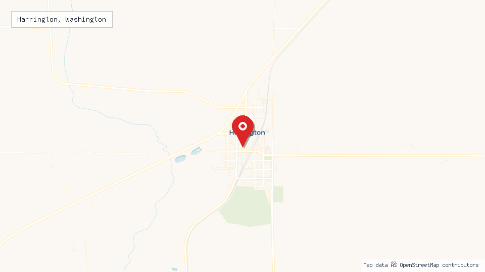 Street map of Harrington, Washington with location pin