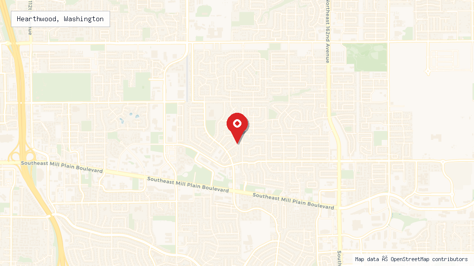 Street map of Hearthwood, Washington with location pin