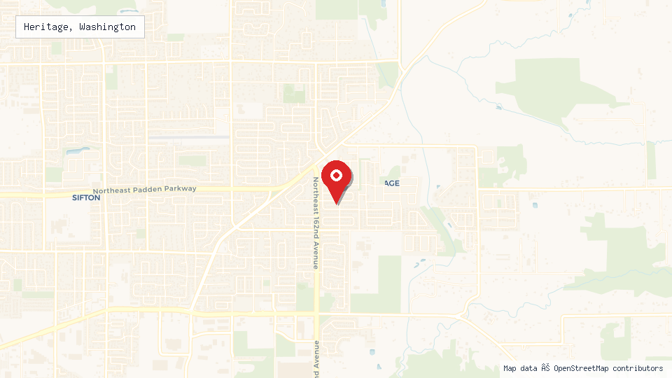 Street map of Heritage, Washington with location pin