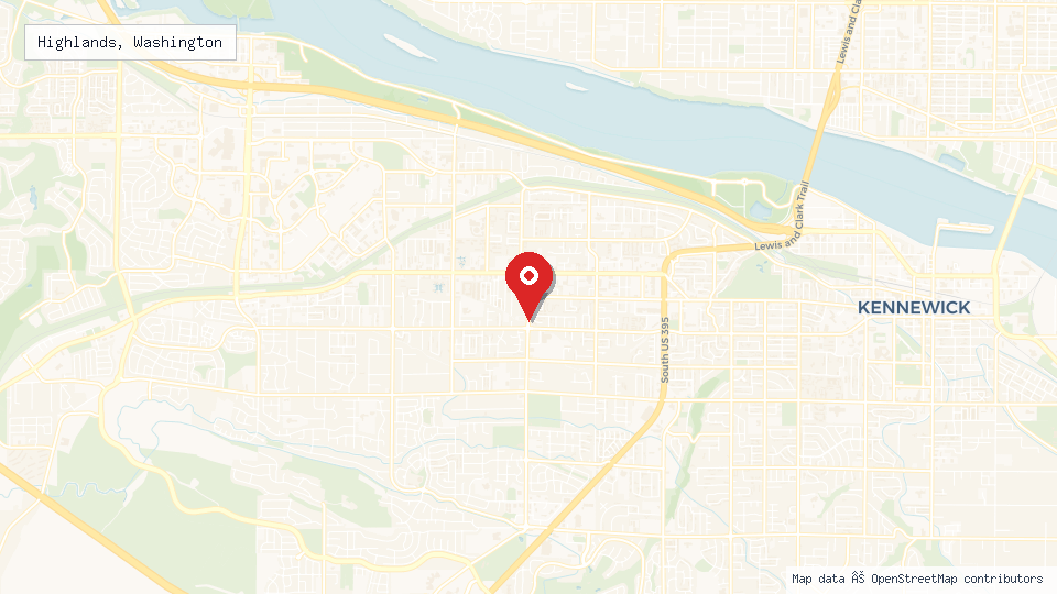 Street map of Highlands, Washington with location pin