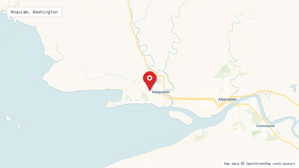 Street map of Hoquiam, Washington with location pin