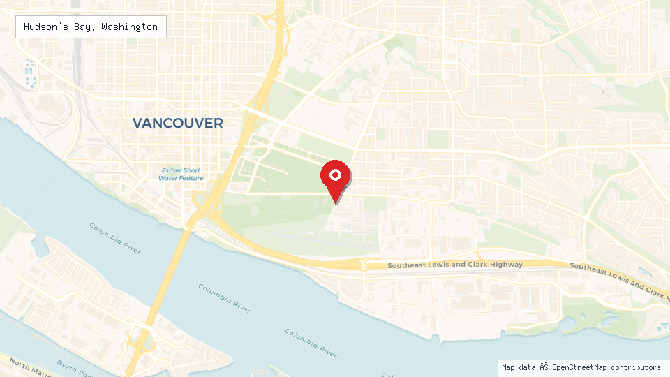 Street map of Hudson's Bay, Washington with location pin