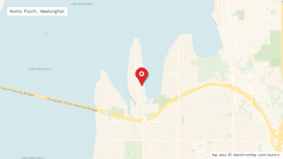 Street map of Hunts Point, Washington with location pin