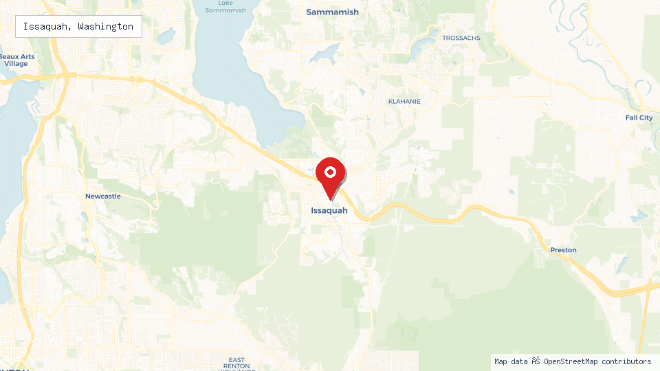 Street map of Issaquah, Washington with location pin