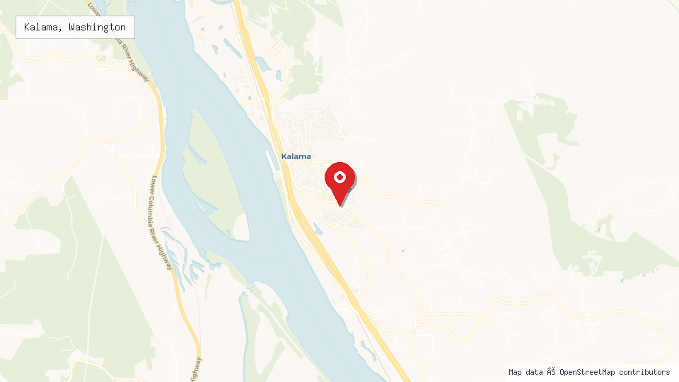 Street map of Kalama, Washington with location pin